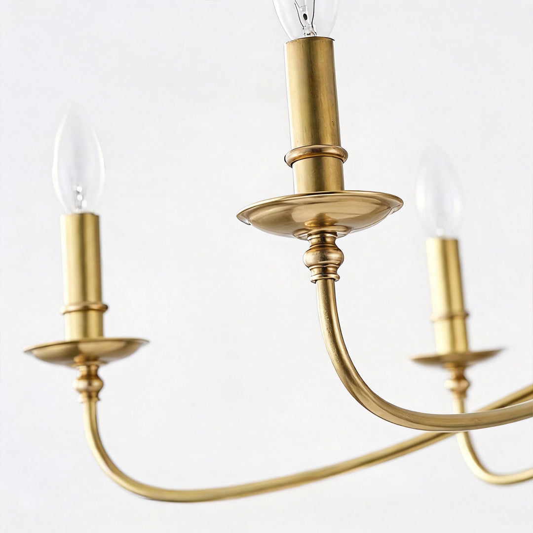 Curved Arm Brass Candle Chandelier, Minimalist Farmhouse Light 5