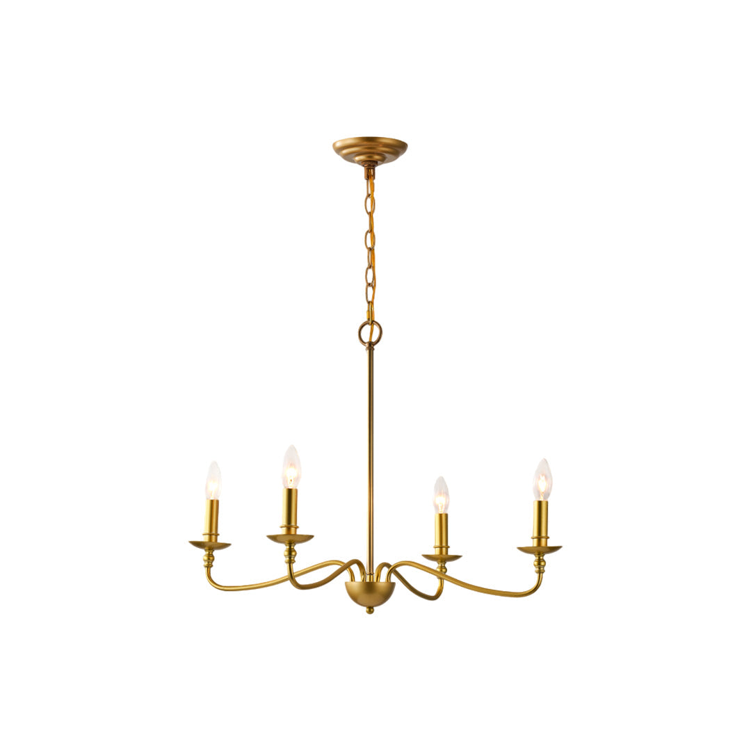 Curved Arm Brass Candle Chandelier, Minimalist Farmhouse Light 7