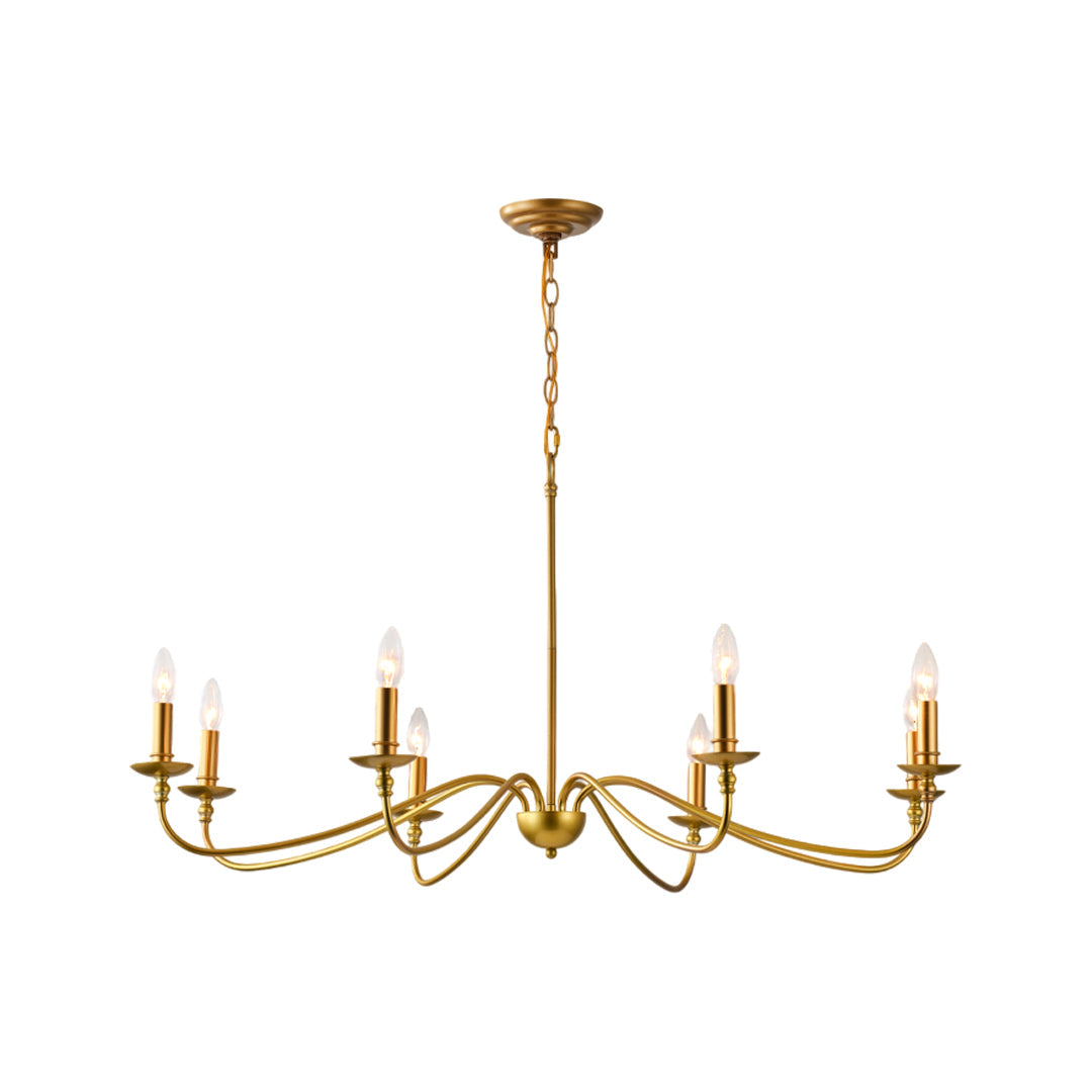 Curved Arm Brass Candle Chandelier, Minimalist Farmhouse Light 9