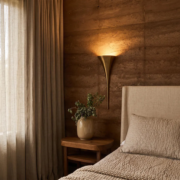Sculptural Flared Wall Sconce, Solid Brass Uplight Fixture