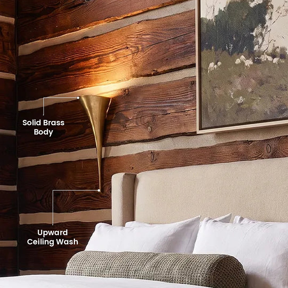 Sculptural Flared Wall Sconce: Solid Brass Body, Upward Ceiling Wash