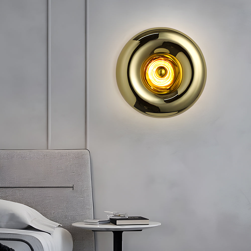 Lava Glass Disc Wall Sconce, Polished Metal Accent Light