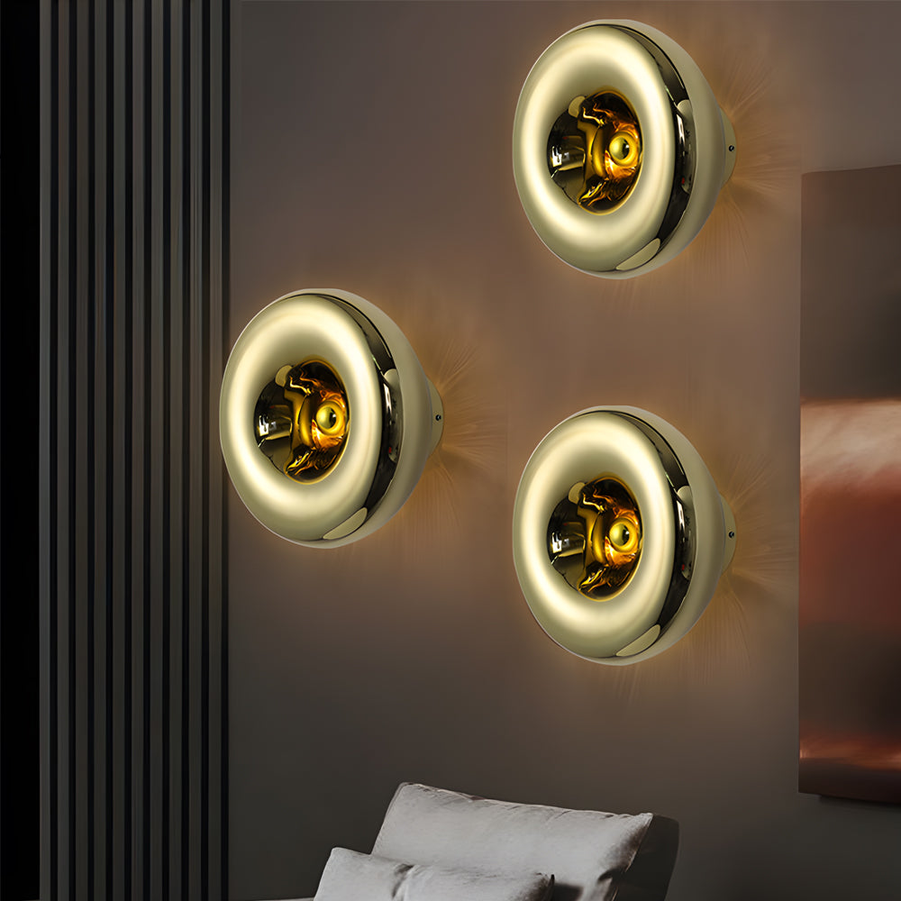 Lava Glass Disc Wall Sconce, Polished Metal Accent Light