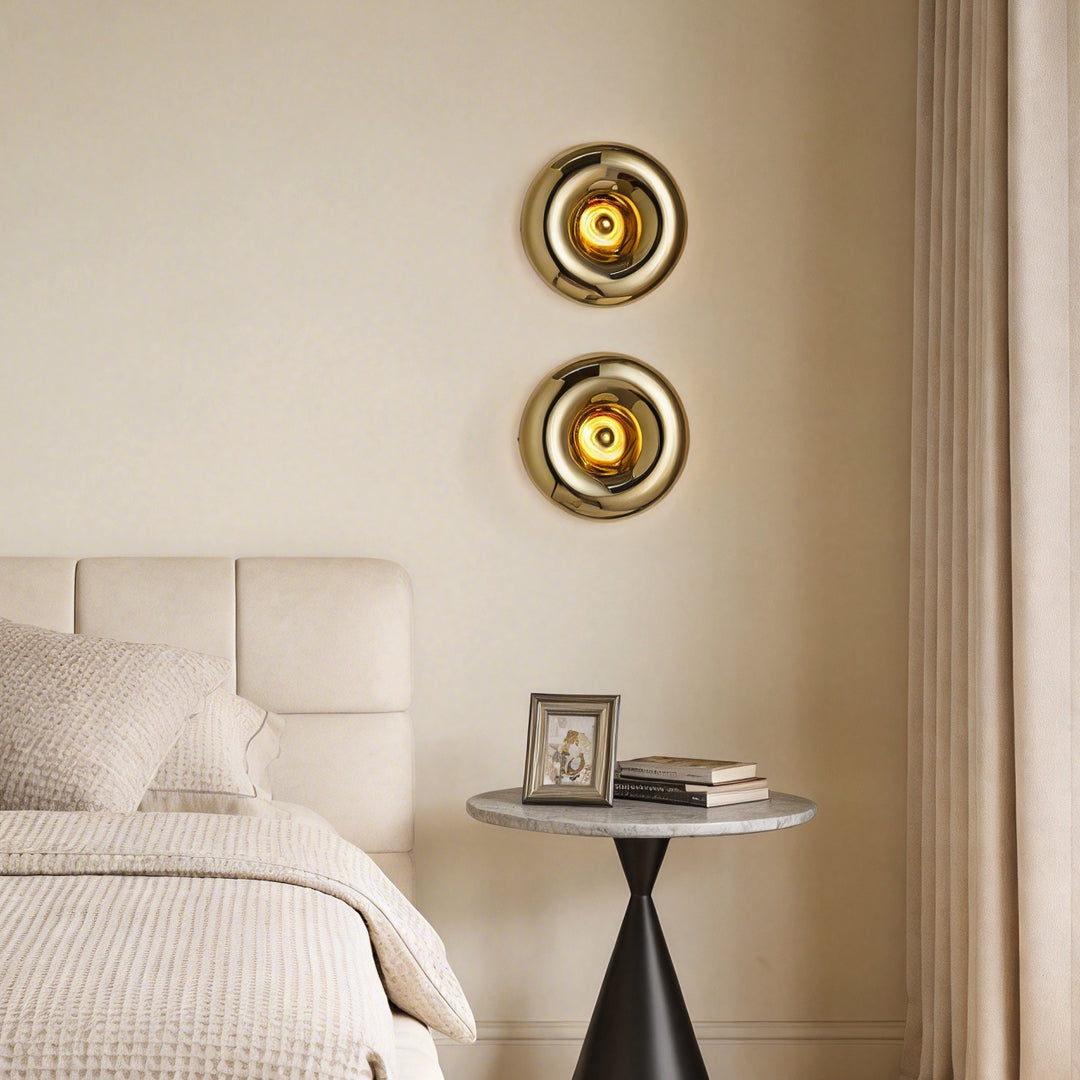 Lava Glass Disc Wall Sconce, Polished Metal Accent Light