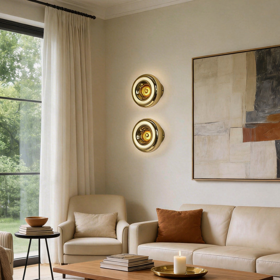Lava Glass Disc Wall Sconce, Polished Metal Accent Light