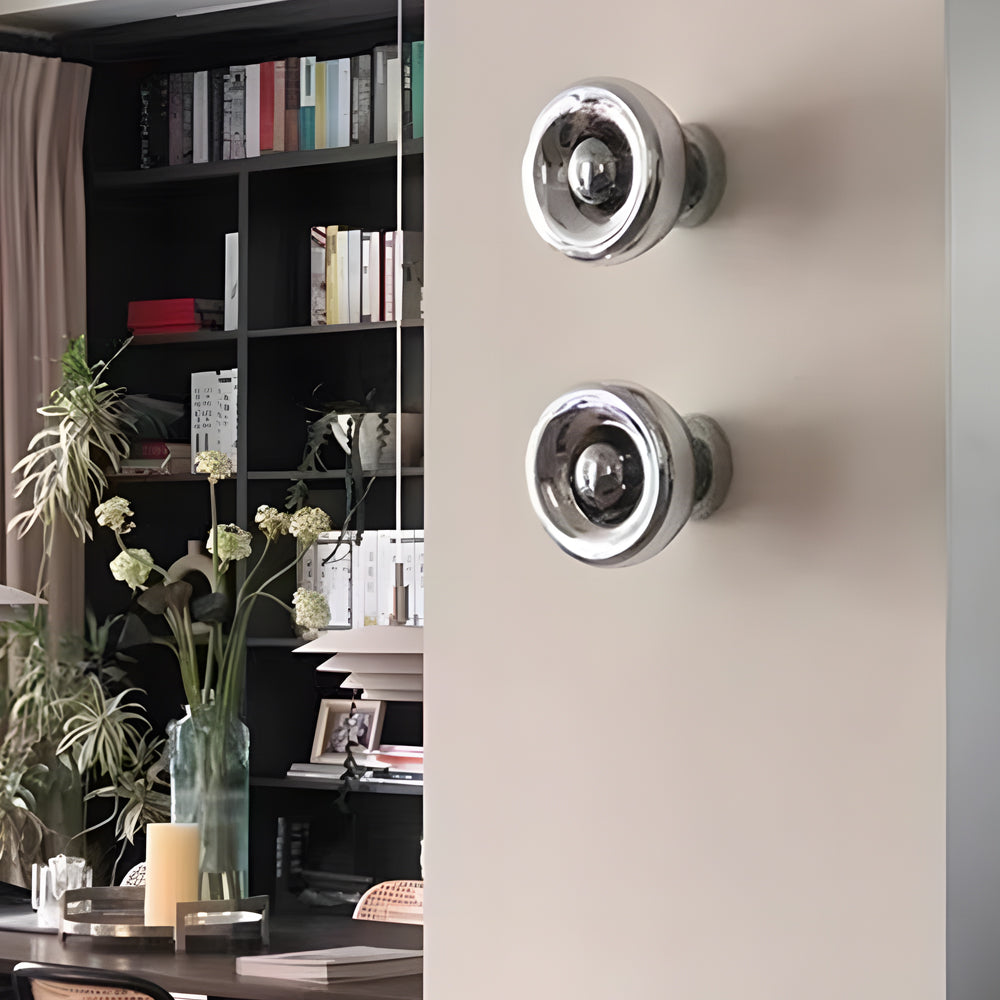Lava Glass Disc Wall Sconce, Polished Metal Accent Light