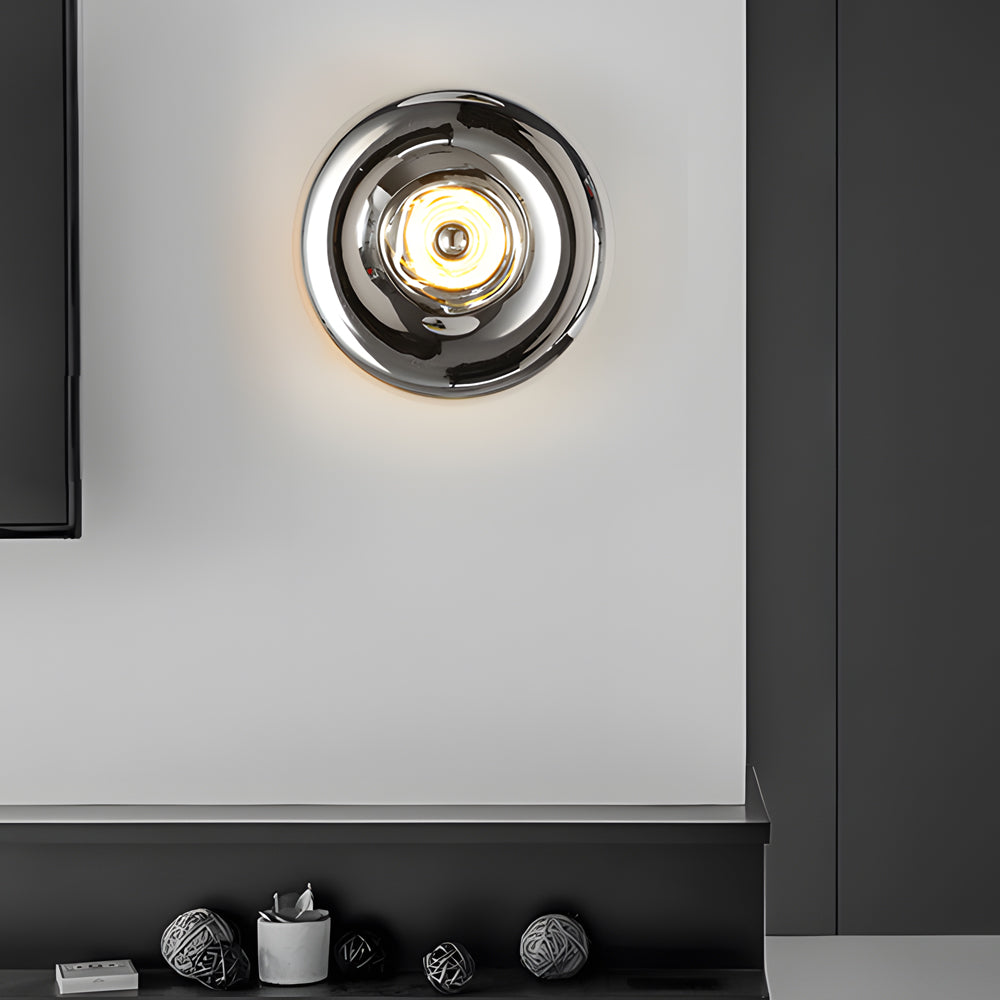 Lava Glass Disc Wall Sconce, Polished Metal Accent Light