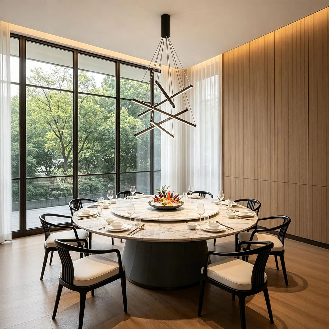 Criss Linear Chandelier, Black Iron and Aluminum LED