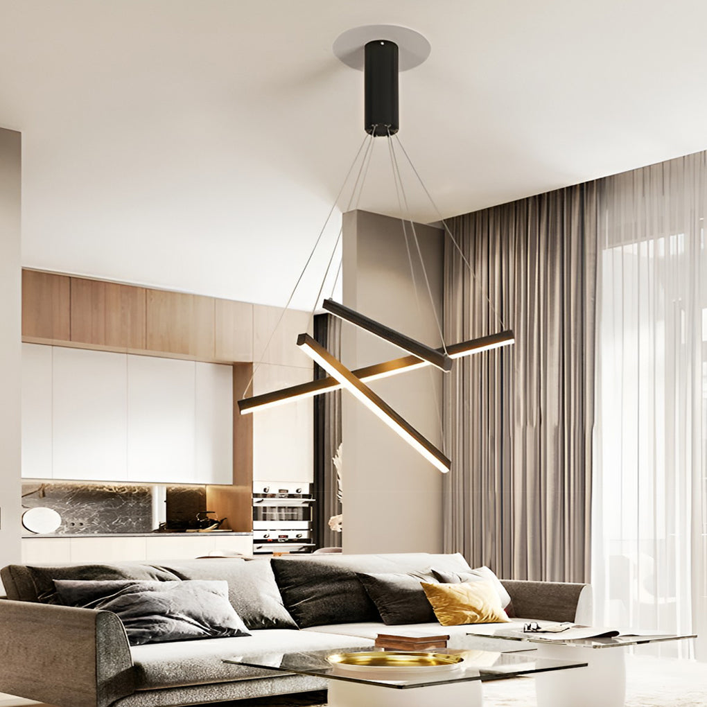 Criss Linear Chandelier, Black Iron and Aluminum LED