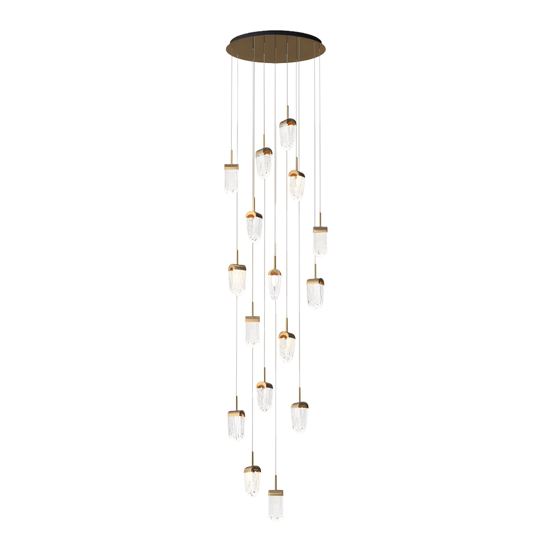 Textured Acrylic Cascade Staircase Chandelier, Gold Long Drop Light 6