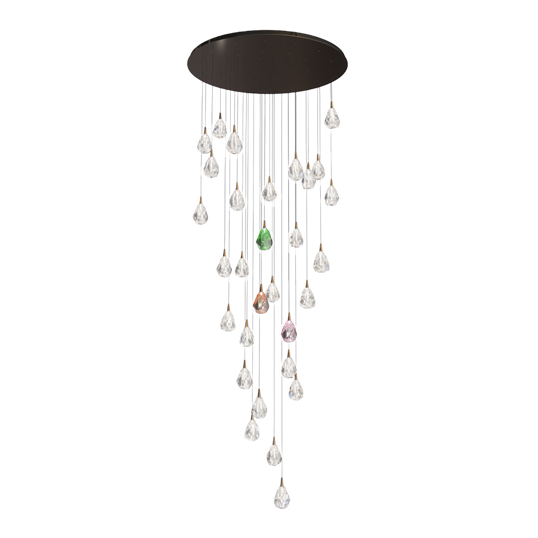 Jewel Drop Crystal Staircase Chandelier, Stainless Steel LED Light 6