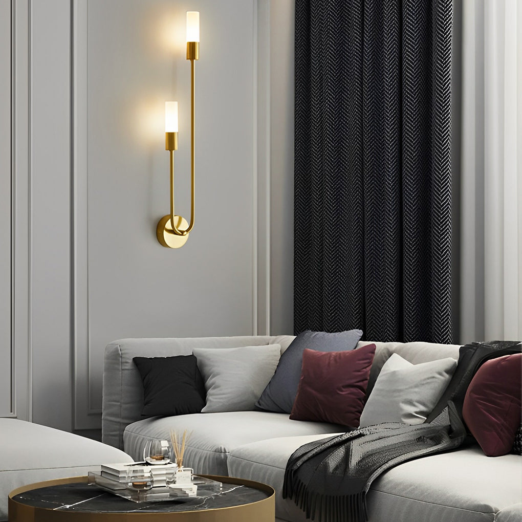 Loop Arm Double Wall Sconce, Gold and Black Metal Light