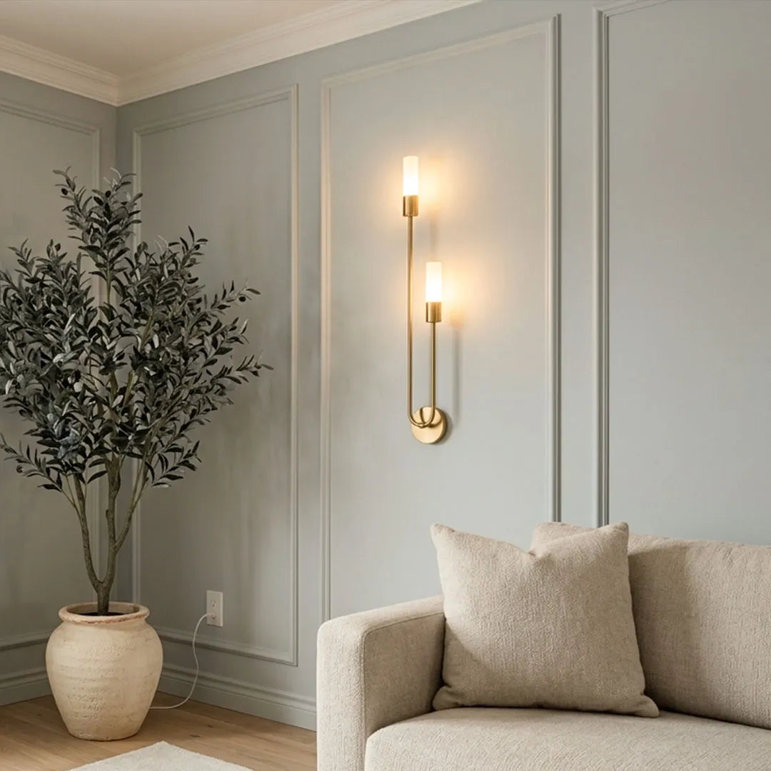 Loop Arm Double Wall Sconce, Gold and Black Metal Light