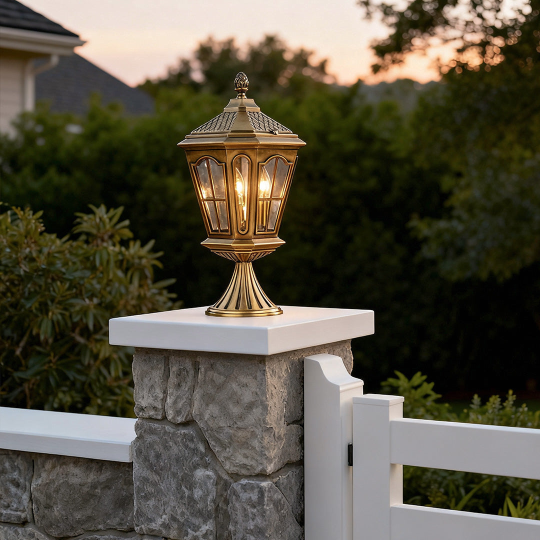 Octagonal Palace Pillar Lantern, Antique Bronze Copper Post Light