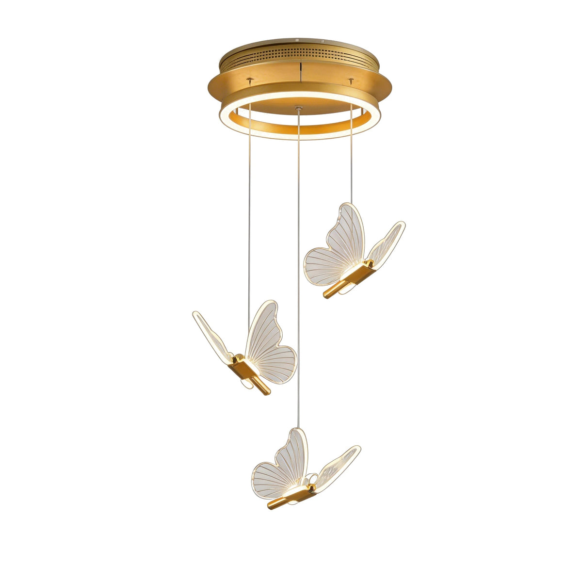 Glowing Butterfly Staircase Chandelier, Gold Iron and Acrylic Light 16