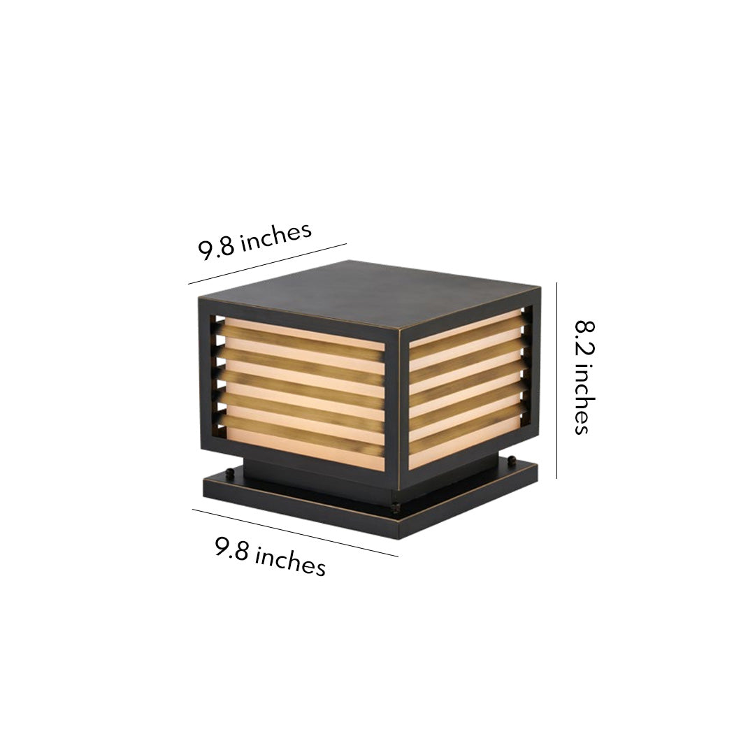 Louvered Cube Pier Light, Black Copper Pillar Cap Light