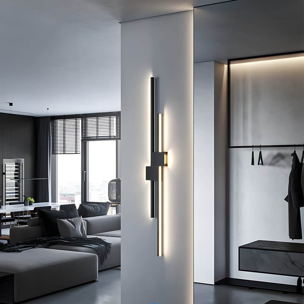 Double Strip Wall Light, Black Iron Linear LED Sconce