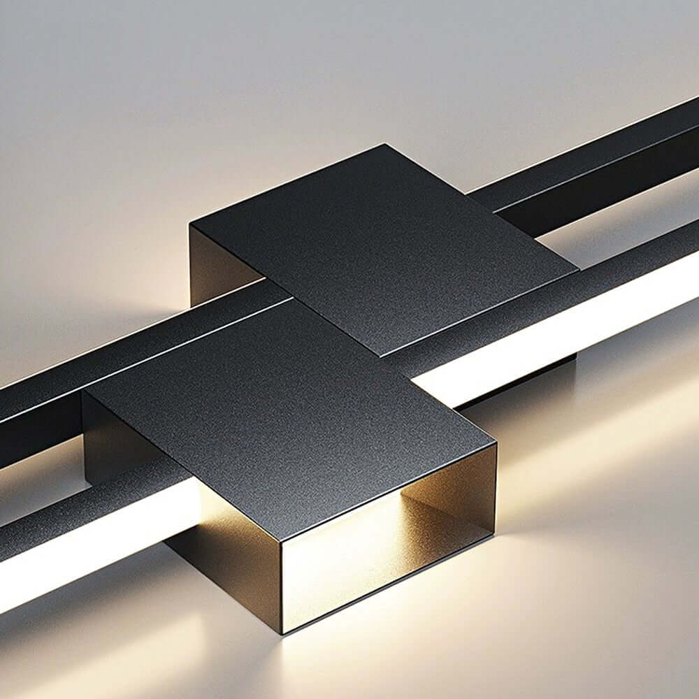 Double Strip Wall Light, Black Iron Linear LED Sconce