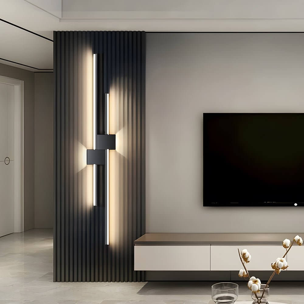 Double Strip Wall Light, Black Iron Linear LED Sconce