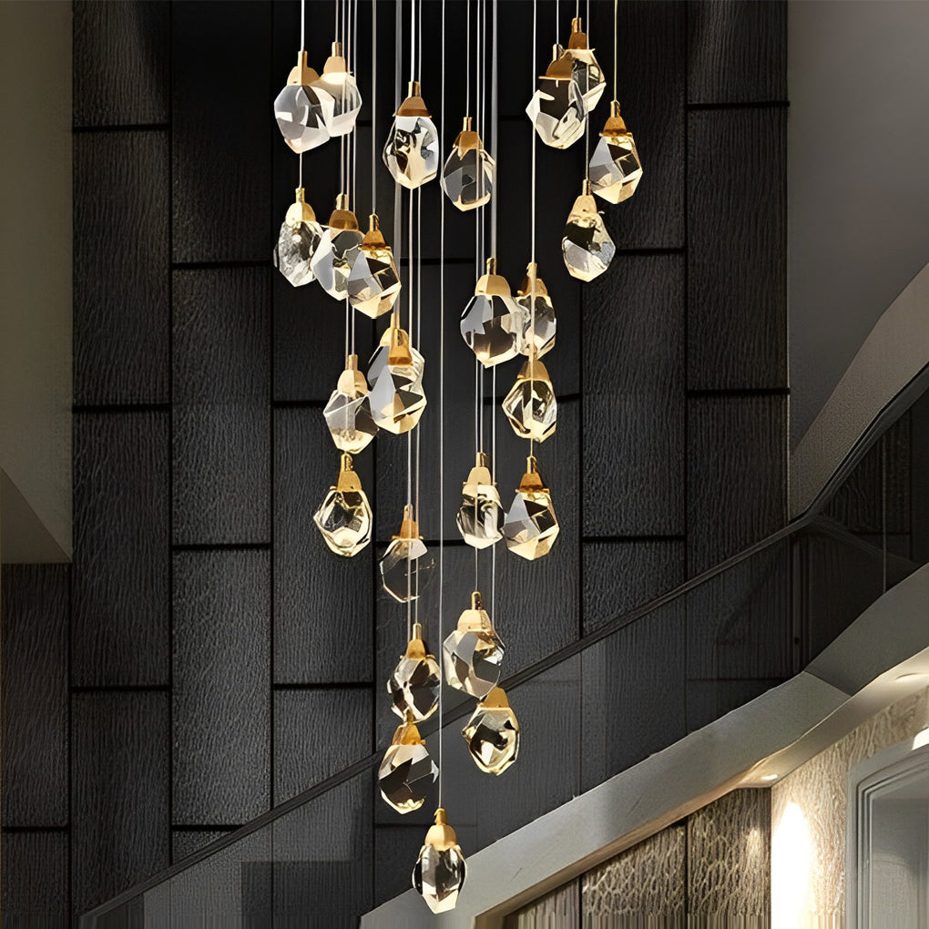 Spiral Crystal Staircase Chandelier, Gold and Crystal LED