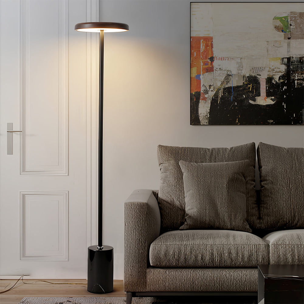 Marble Base Floor Lamp, Walnut Dimmable LED Standing Uplight, view 2