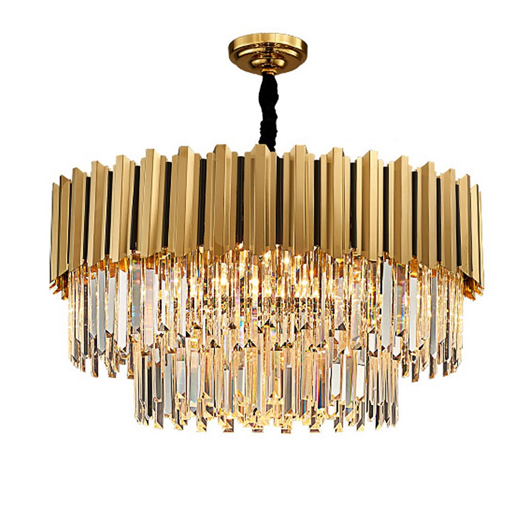Gold Fluted Crystal Chandelier, Stainless Steel Ceiling Light 8