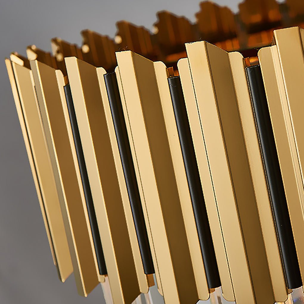 Gold Fluted Crystal Chandelier, Stainless Steel Ceiling Light 6