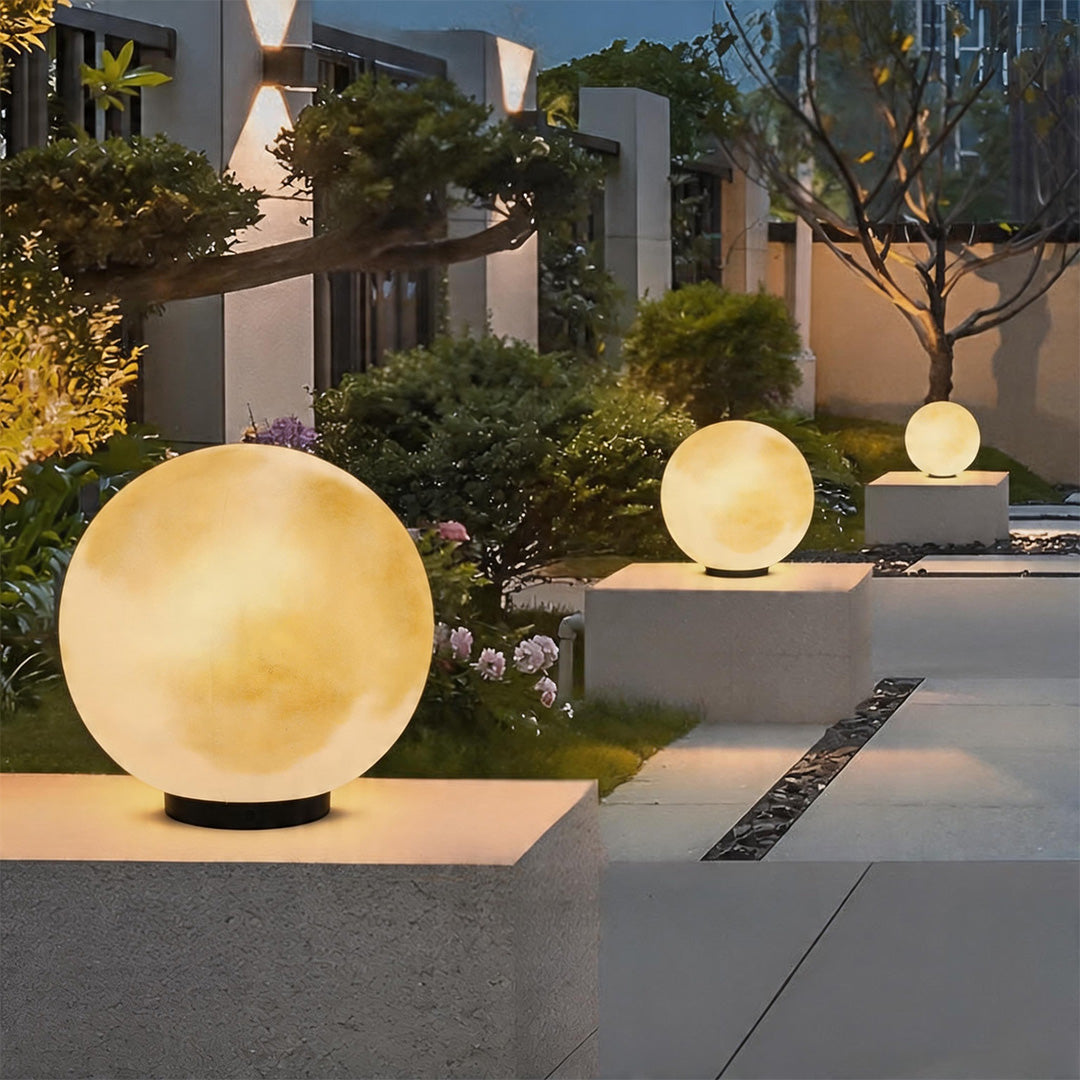 Moon Globe Pillar Light, Textured Resin Outdoor Garden Light 10