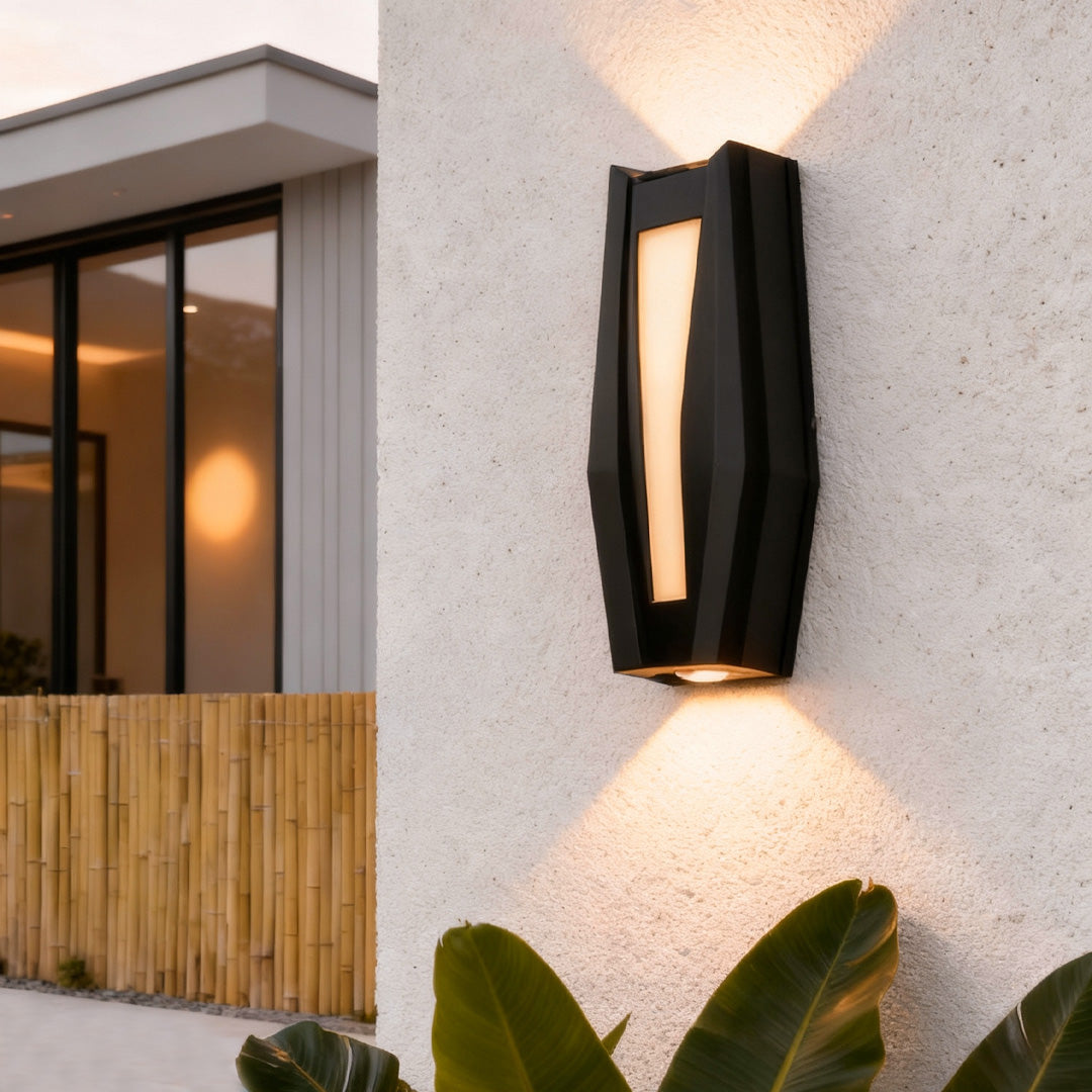 Faceted Geometric Outdoor Wall Light, Black Patio Sconce
