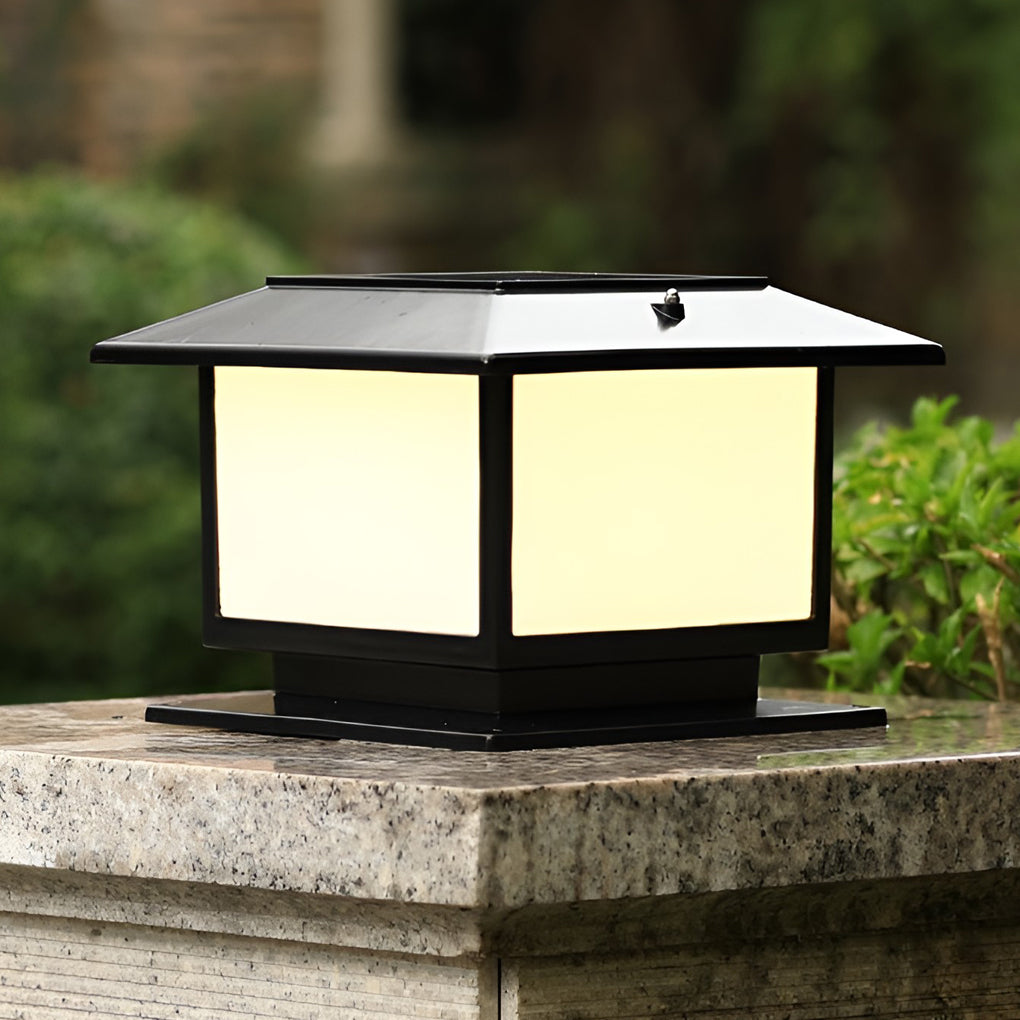 Square Lantern Pillar Light, Black Die Cast Aluminum Post Cap Light 8