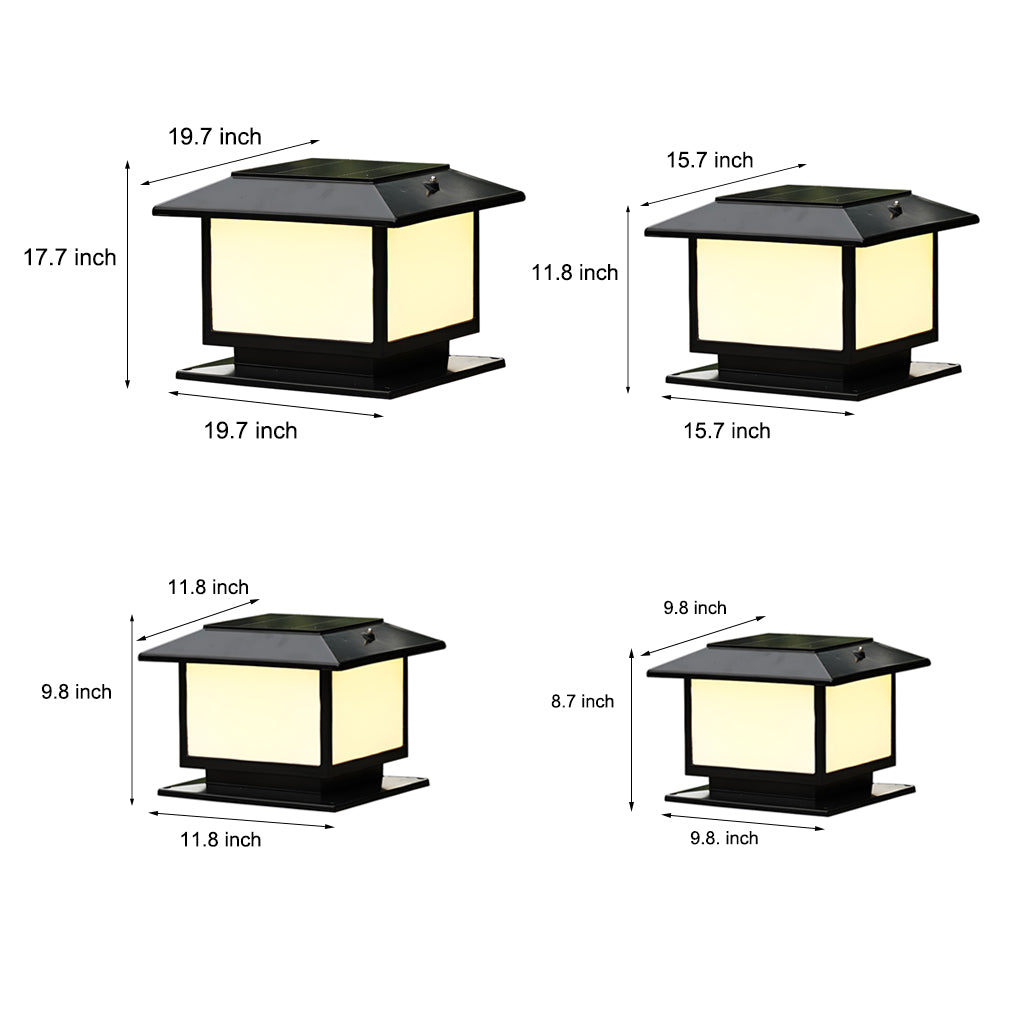 Square Lantern Pillar Light, Black Die Cast Aluminum Post Cap Light 16