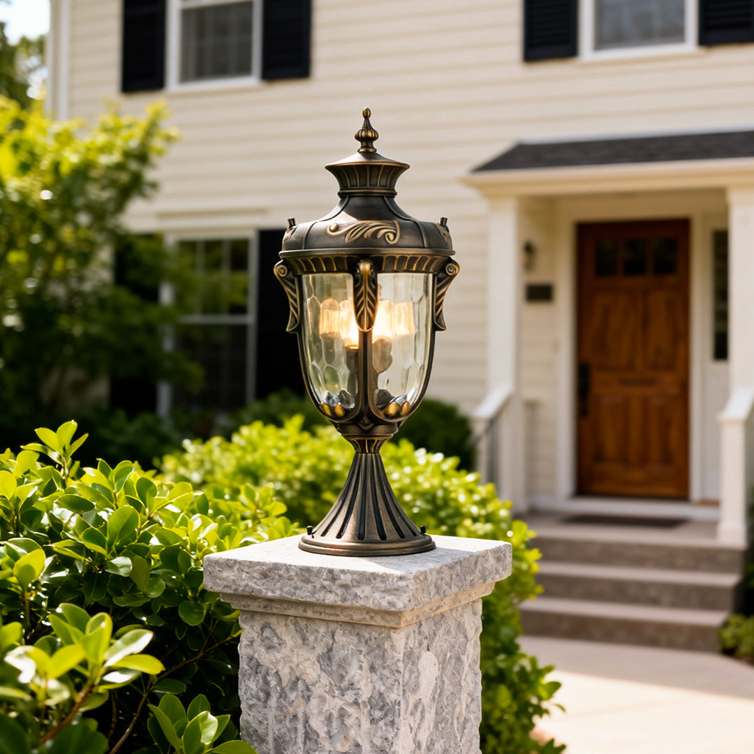 Classic Copper Column Light, Antique Copper Glass Pillar Light