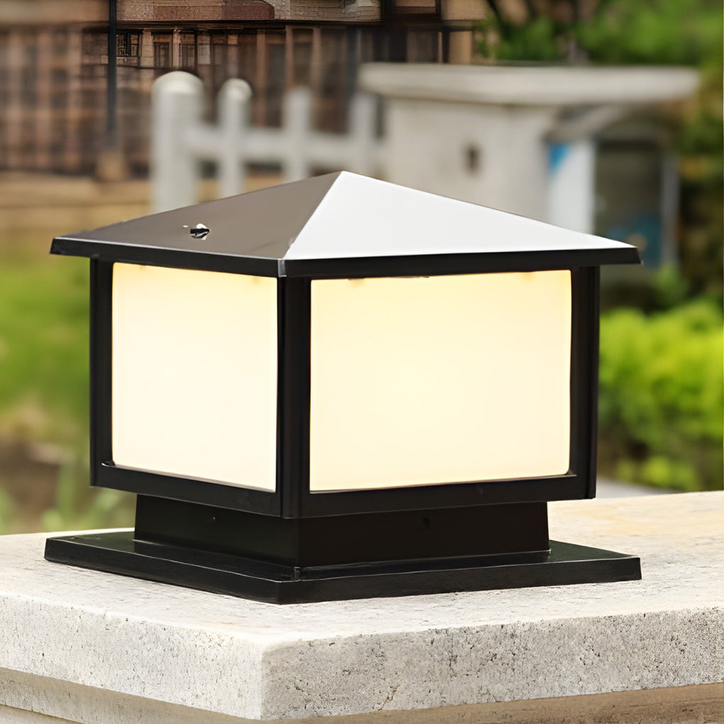 Square Lantern Pillar Light, Black Die Cast Aluminum Post Cap Light 10