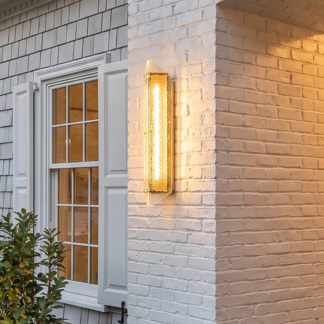 Gilded Facet Outdoor Sconce, Gold Steel Wall Lantern