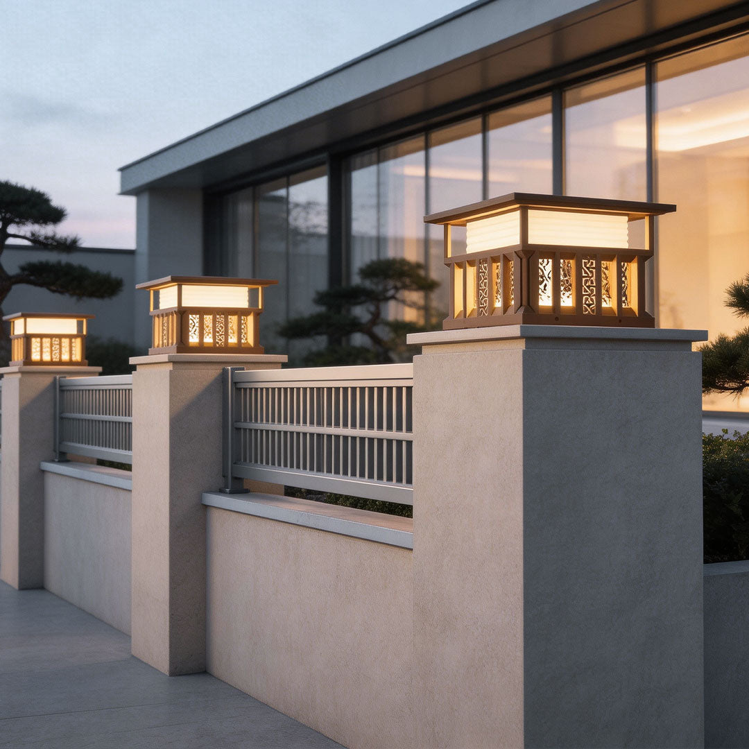 Square Lantern Pillar Light, Gray Stainless Steel Post Cap Light