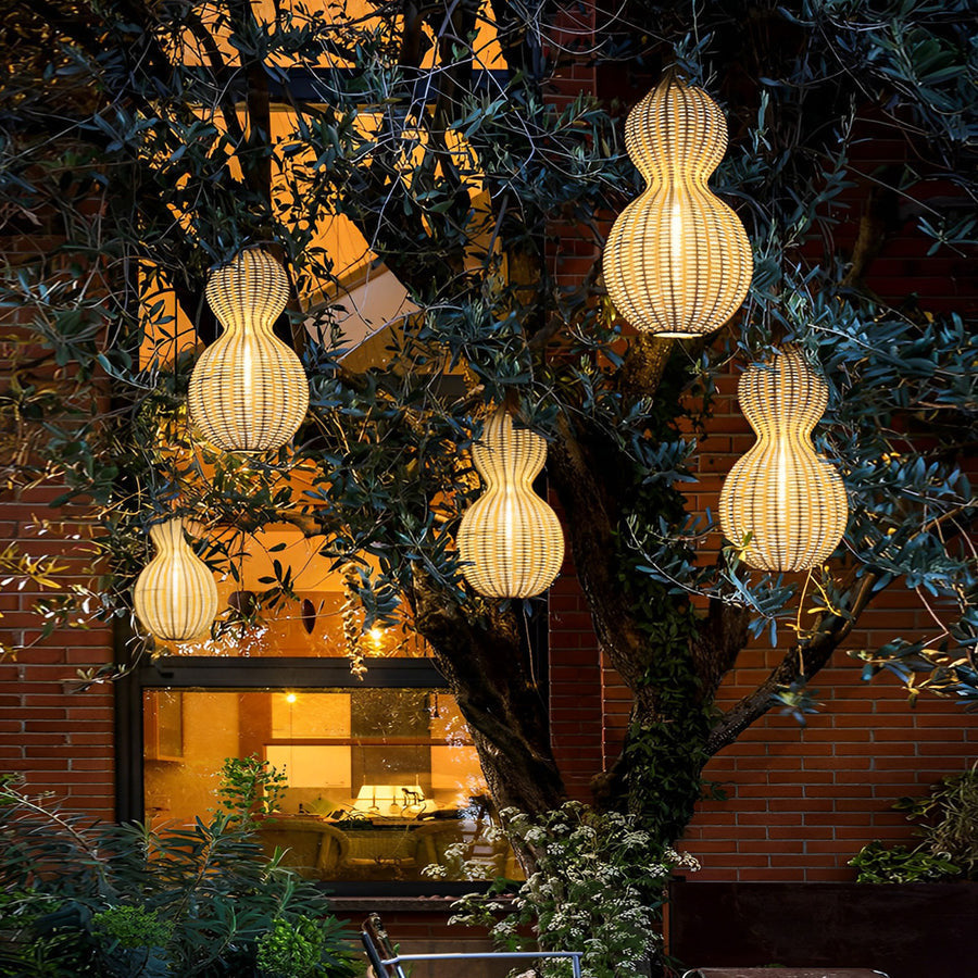 Woven Gourd Outdoor Pendant, Natural Rattan Hanging Light 10