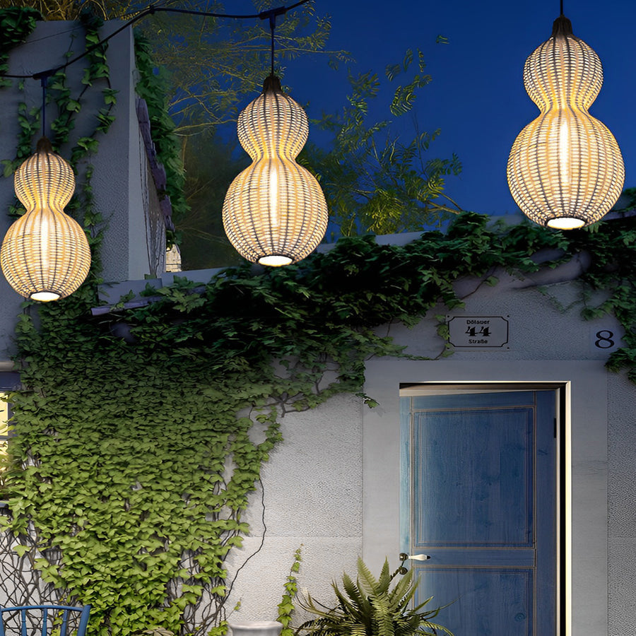 Woven Gourd Outdoor Pendant, Natural Rattan Hanging Light 5