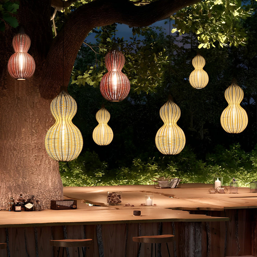 Woven Gourd Outdoor Pendant, Natural Rattan Hanging Light 9