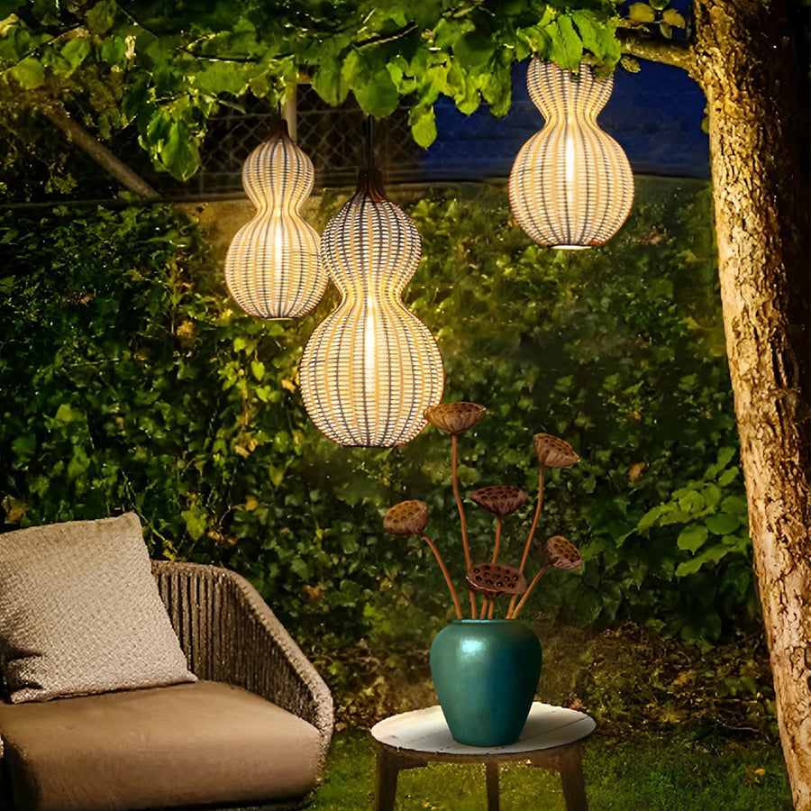 Woven Gourd Outdoor Pendant, Natural Rattan Hanging Light 4