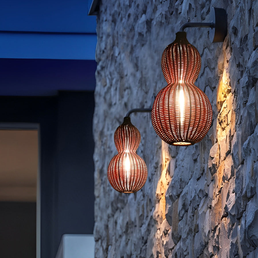 Woven Gourd Outdoor Pendant, Natural Rattan Hanging Light 7