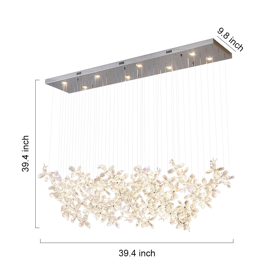 Crystal Blossom Cloud Chandelier, Chrome Rectangular Island Light 12