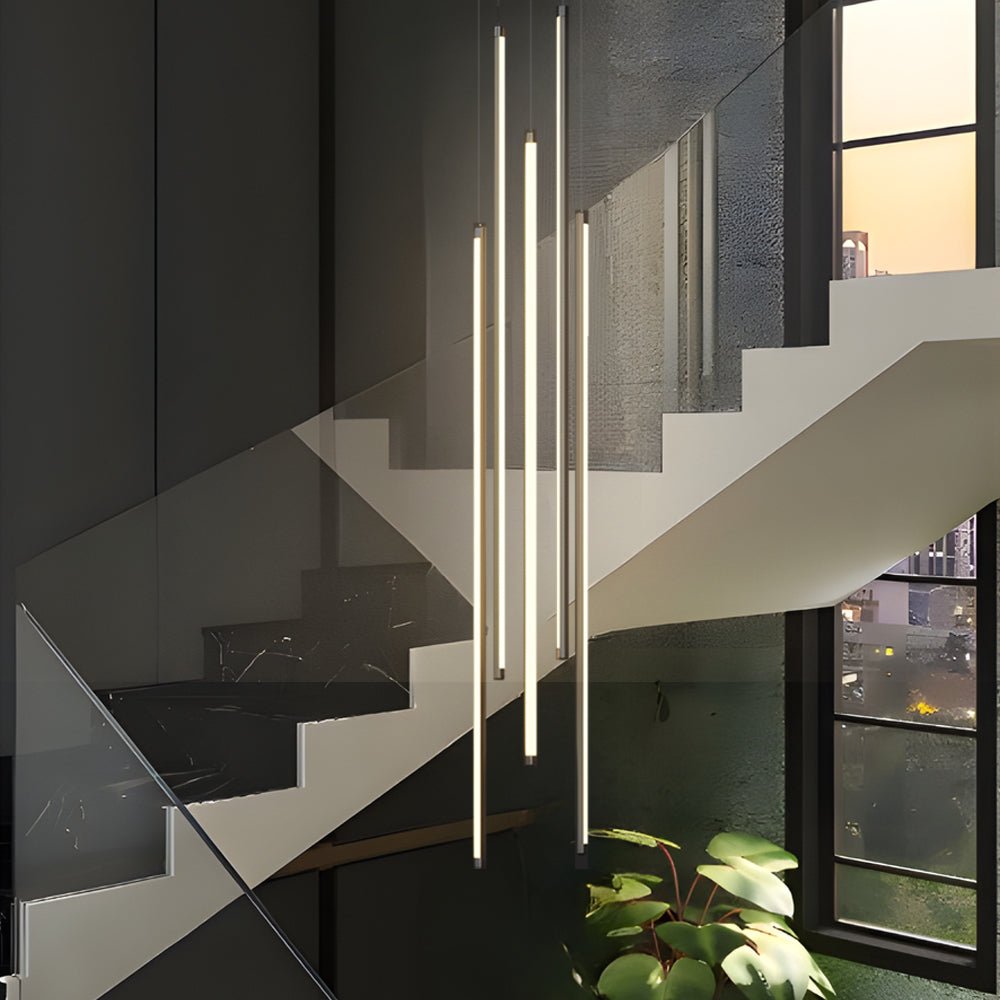 Slim Tube Spiral Staircase Chandelier, Black Aluminum Drop Light 6