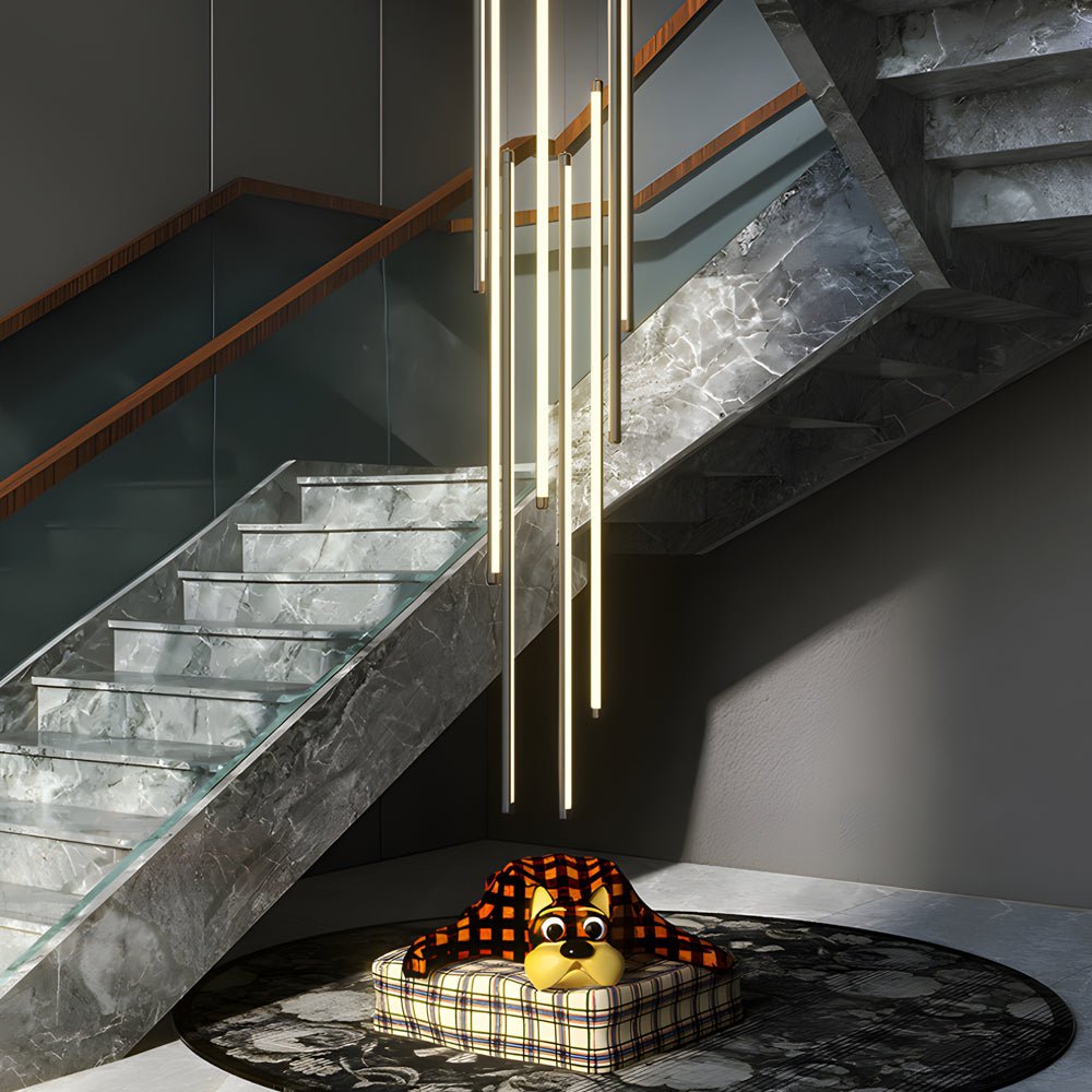 Slim Tube Spiral Staircase Chandelier, Black Aluminum Drop Light