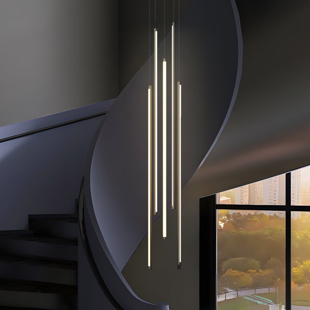 Slim Tube Spiral Staircase Chandelier, Black Aluminum Drop Light 3