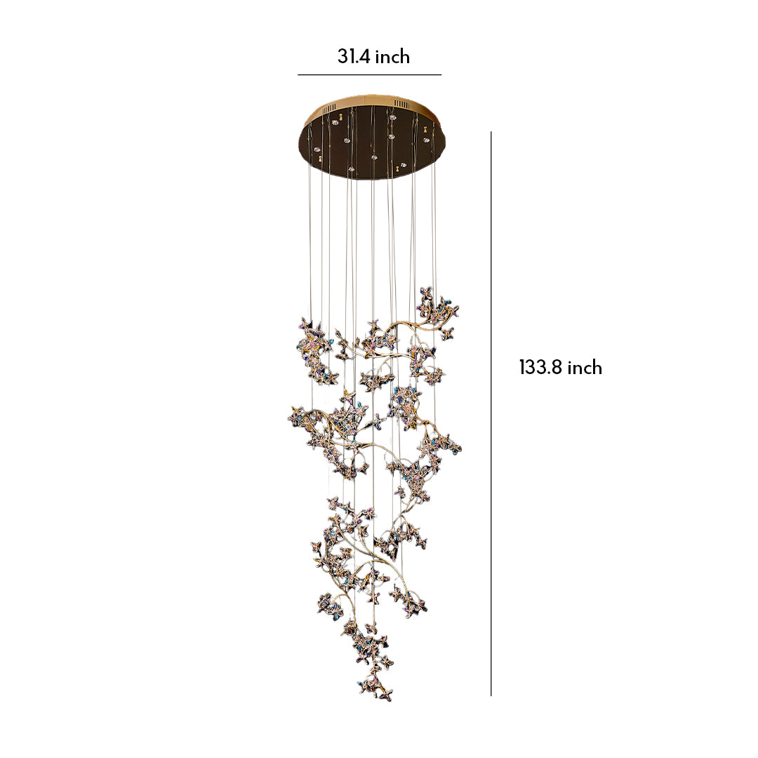 Crystal Blossom Vine Staircase Chandelier, Stainless Steel Drop Light 7