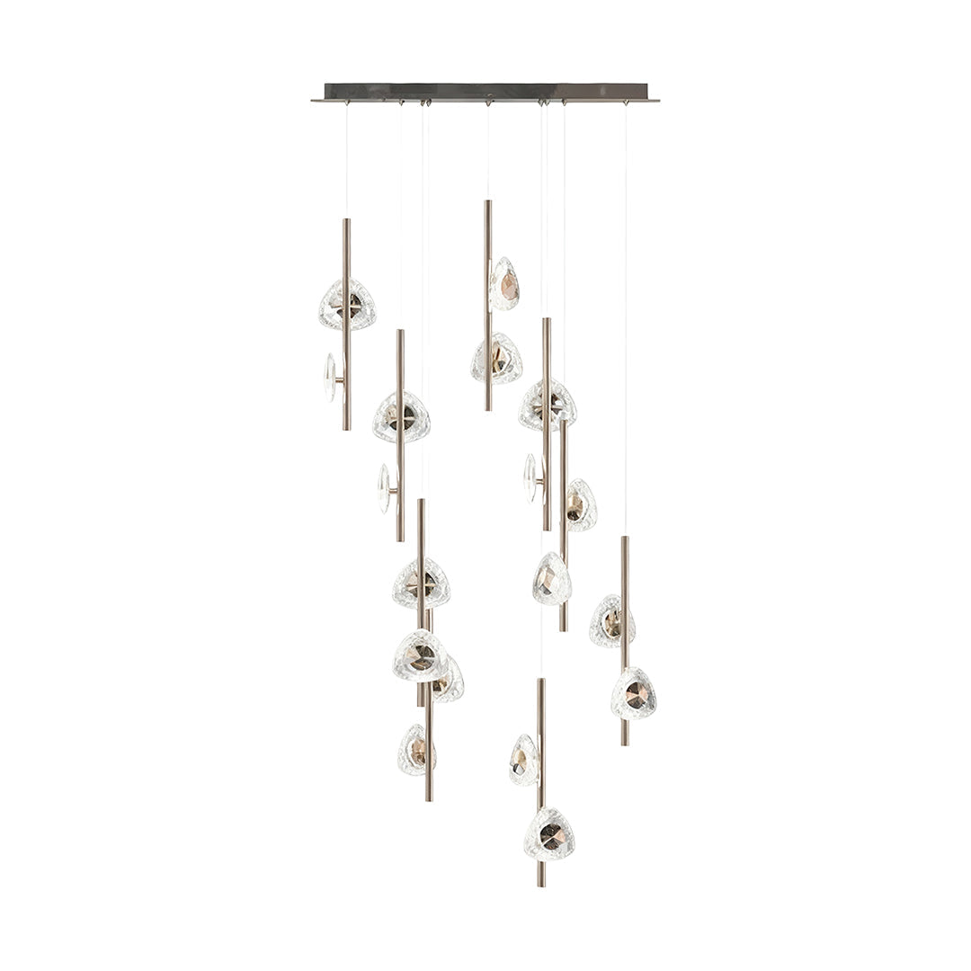 Crystal Petal Rod Staircase Chandelier, Linear Gold Long Drop Light 6