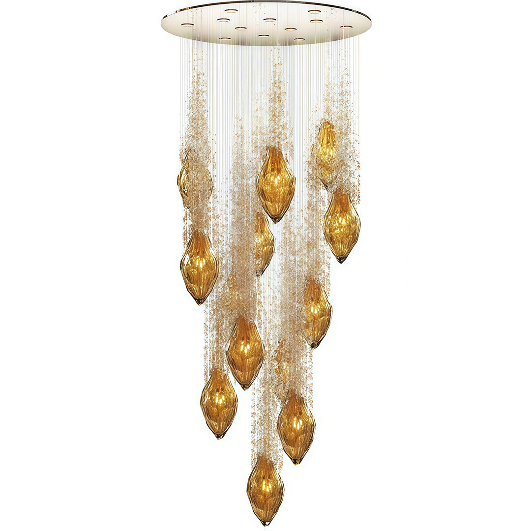 Cognac Crystal Cascade Staircase Chandelier, Stainless Steel Light 6
