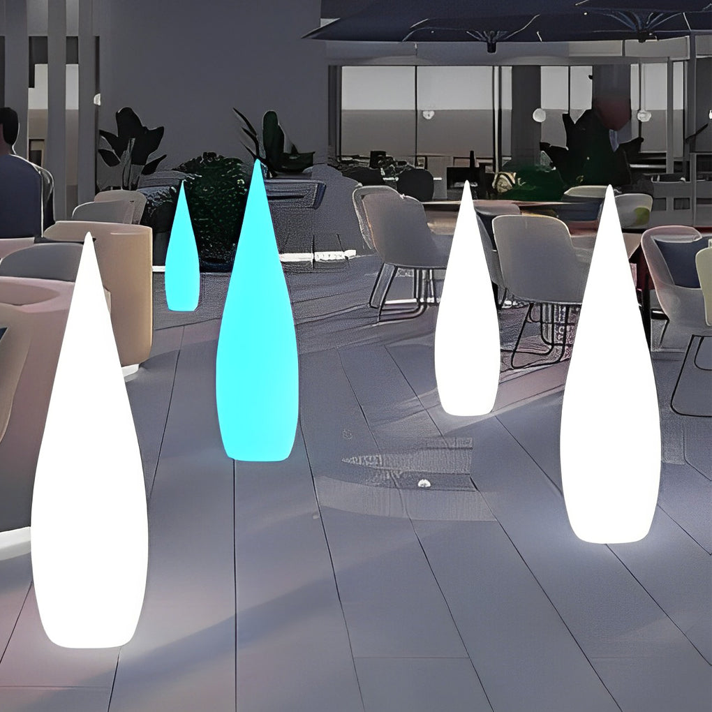 Teardrop Glow Outdoor Floor Lamp, White Sculptural Landscape Light 8