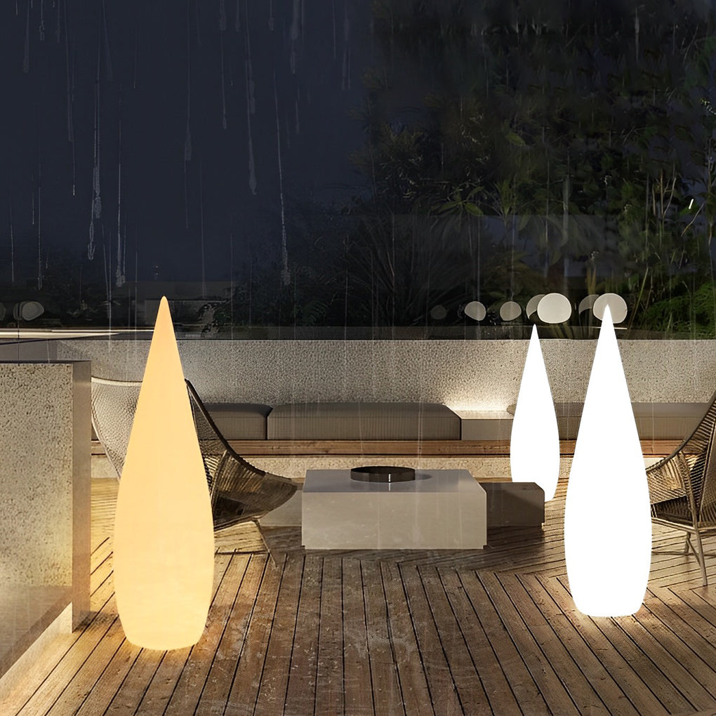 Teardrop Glow Outdoor Floor Lamp, White Sculptural Landscape Light
