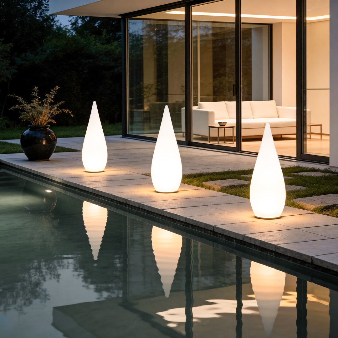 Teardrop Glow Outdoor Floor Lamp, White Sculptural Landscape Light 4
